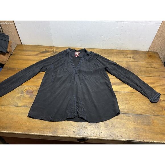 Johnny Was Black Rayon Embroidered Top Size Medium - Picture 1 of 14